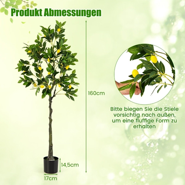 160 cm Keinotekoinen sitruuna, ruukku ja 27 sitruunaa Lime Tree tekokasvi sitruskasvi