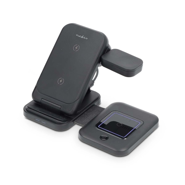 Trådløs oplader | 3-in-1 | 15 W | LED-indikator i brug | Inkluderet kabel | USB-A / USB-C™ | 1.00 m Sort