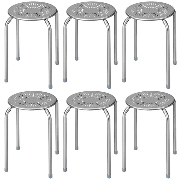 6-pack stapelbara metallpallar med prästkragedesign – grå