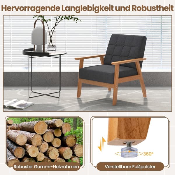 Mid-Century Modern Accent stol, linned polstring, gummitræ stel