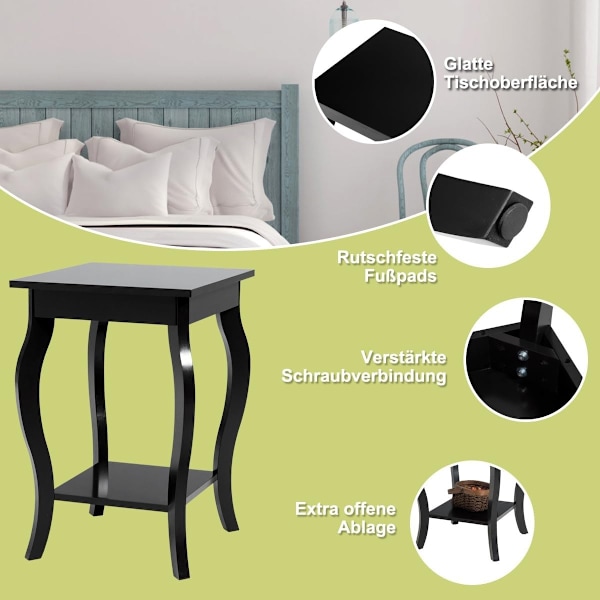 Sidebord med hylde med buede ben, sofabord, sofabord, 40 x 40 x 60 cm, sort