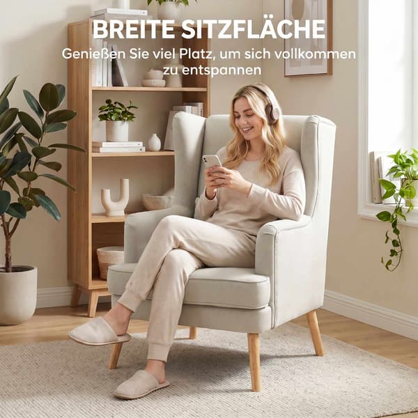 Wingback-tuoli, pellavajäljitelmä beige, ristiselän tyyny