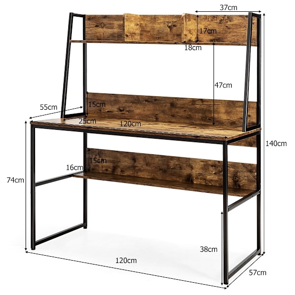 Computer skrivebord med hylde & bogreol & justerbare fodpuder Skrivebord Arbejdsbord kaffe
