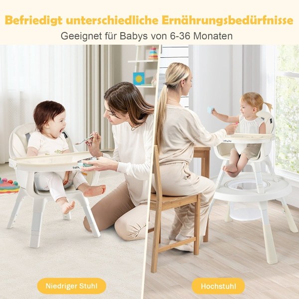 Højdejusterbar 6-i-1 baby højstol beige højstol & spisestuestol & børne siddegruppe
