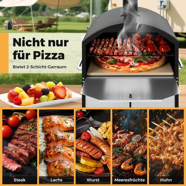 Vedeldad pizzaugn för utomhusbruk, 40 cm, tillagning i 2 lager