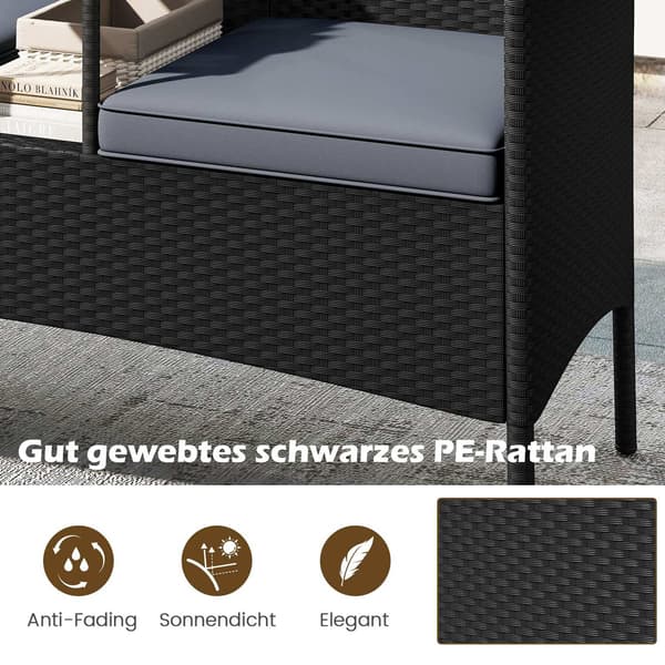 2-sits polyrattan trädgårdsbänk med bord, grå