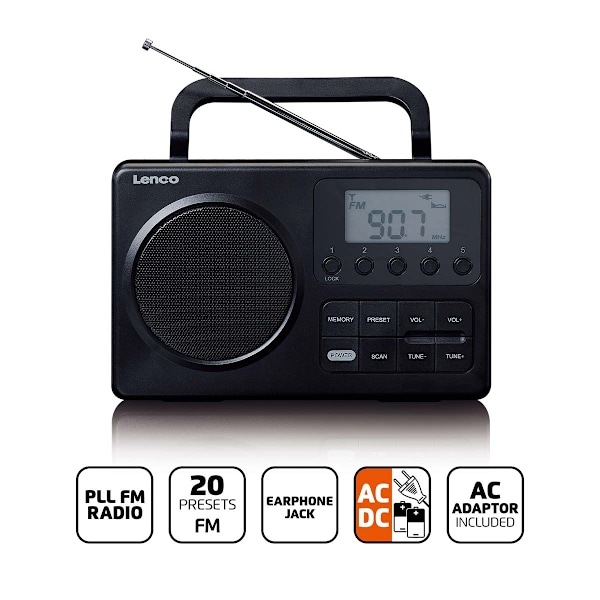 MPR-035BK Kompakt bærbar FM-radio med LCD-skærm Sort