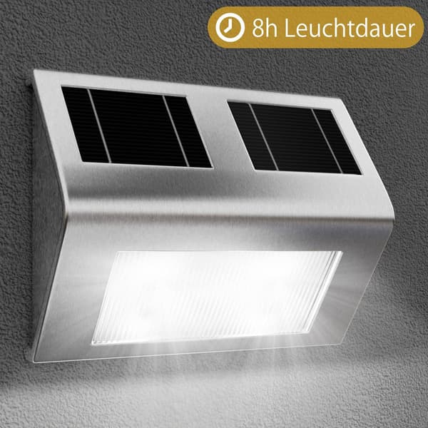 LED solcellevæglampe, rustfrit stål, IP65 vandtæt