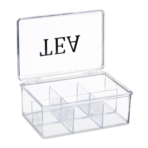 Transparent tebox med 6 fack