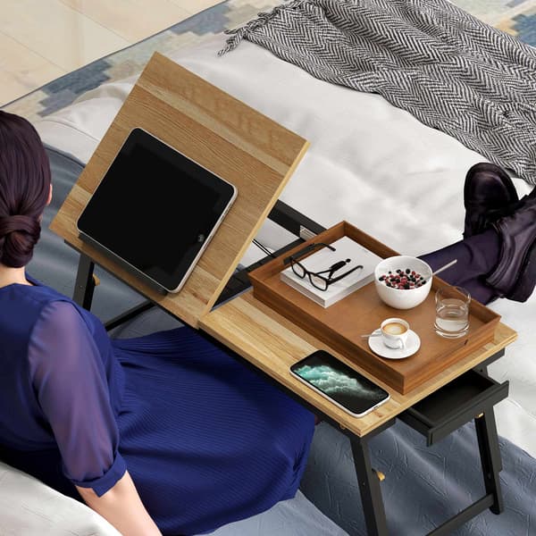 Justerbart laptop-sengebord med skuffe, foldbart