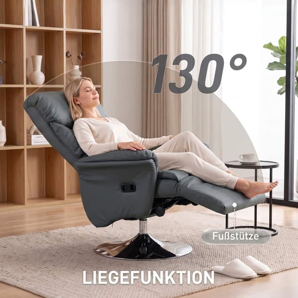Fåtölj med fåtölj, grått konstläder, justerbart ryggstöd