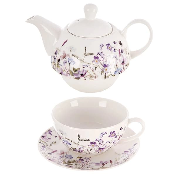 Porcelæns tesæt til ét sæt, 3 dele, blomsterdesign