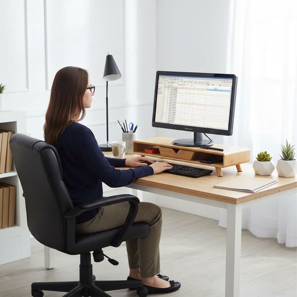 Skärmförhöjare med låda – bambu, ergonomisk design