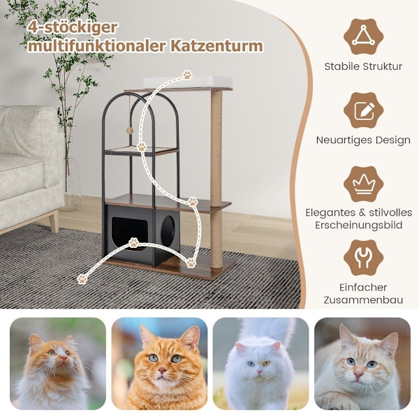 118 cm högt kattträdstorn med metallstomme klättermöbler för katter