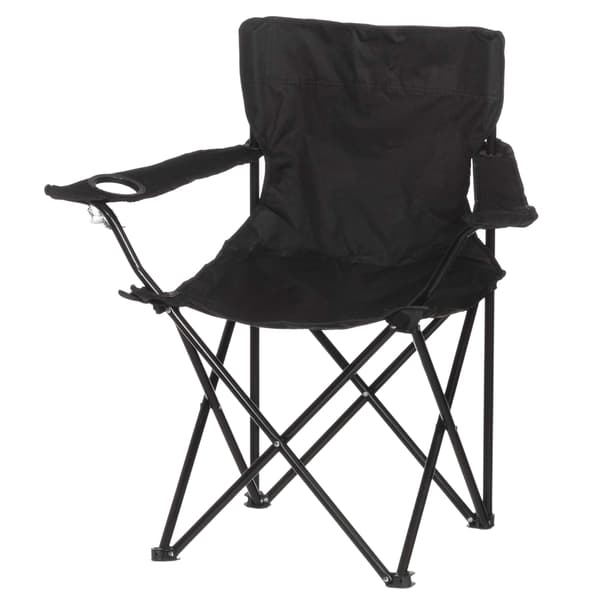 Campingstol med kopholder, sort, foldbar, bærbar