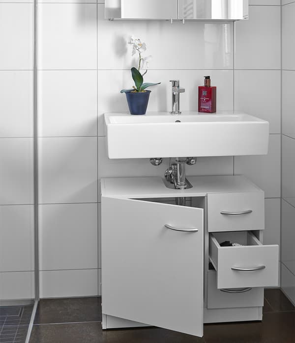 Badeværelsesskab, hvidt, 3 skuffer, MDF
