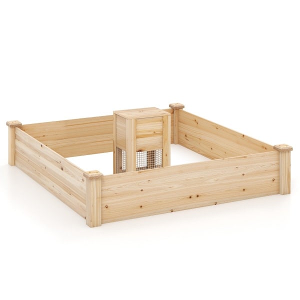 Korotettu sänky kompostiastialla puinen puutarhasänky 300 L tilavuus kasvilaatikko 124 x 124 x 25,5 cm