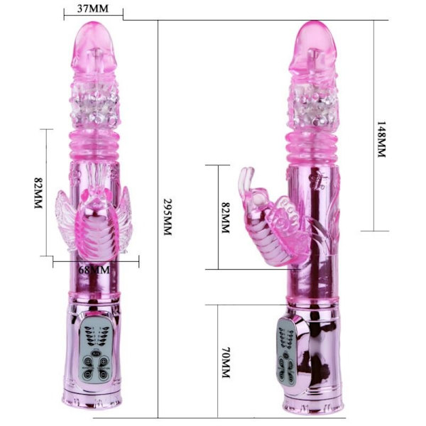 Baile - Genopladelig Vibrator med Rotations- og Dunkende Butterf-stimulator