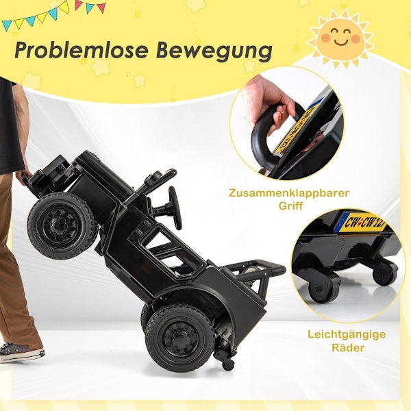 Børnebil med 12 V batteri elbil med fjernbetjening 3 hastigheder sort 102,5 x 64 x 59,5 cm