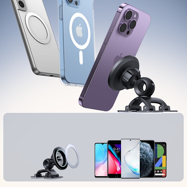 Magnetisk telefonhållare för sittbrunn, instrumentbräda, svart