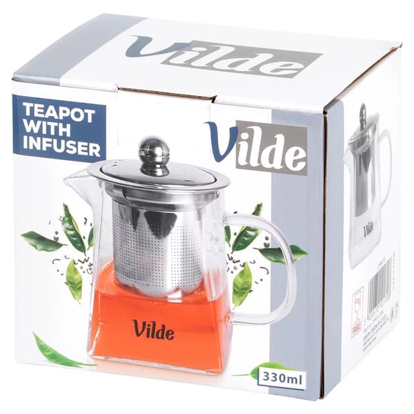 Glastekande med tekande i rustfrit stål, 330 ml