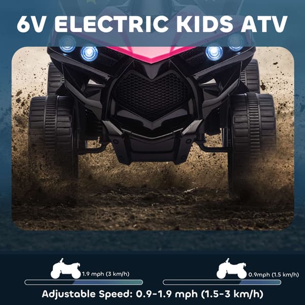 Elfyrhjuling för barn, 6V-motor, rosa, 3-6 år