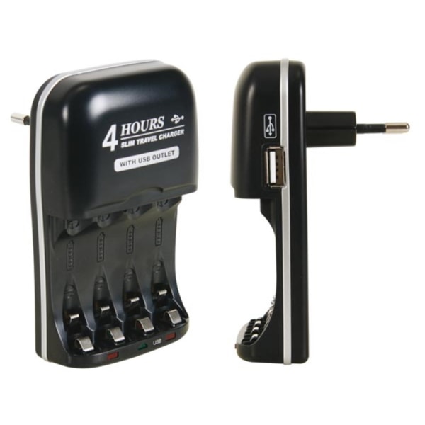 Nimh Hurtig batterioplader med usb-udgang Sort