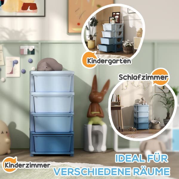 Børneværelse kommode, 4-lags legetøjsarrangør, legetøjsopbevaring, blå