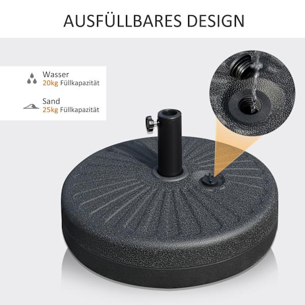 Parasolfod 22 Kg, Til Ø38/48 Mm Parasol, Cement, Sort, Ø51 X 12H Cm