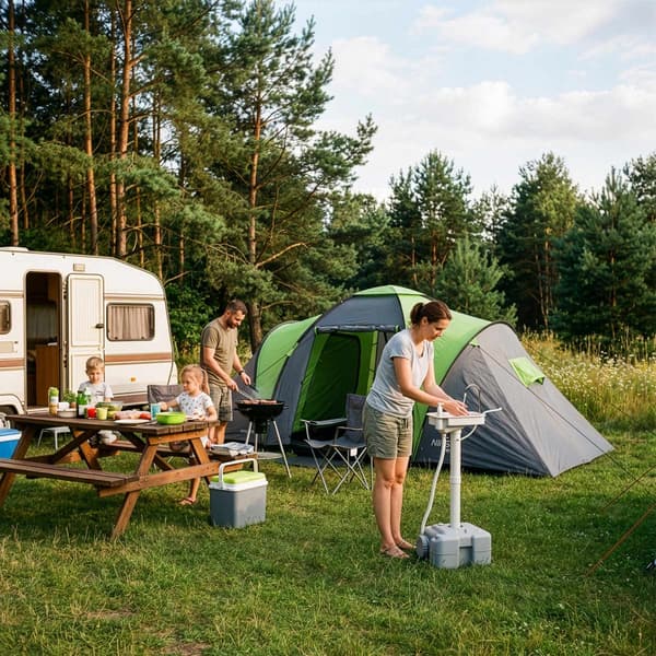 Bærbar campingvask, 20L tank, USB-pumpe