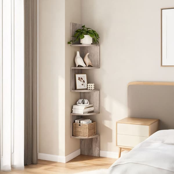 Hjørnevæghylde, 5 niveauer, zigzag-design