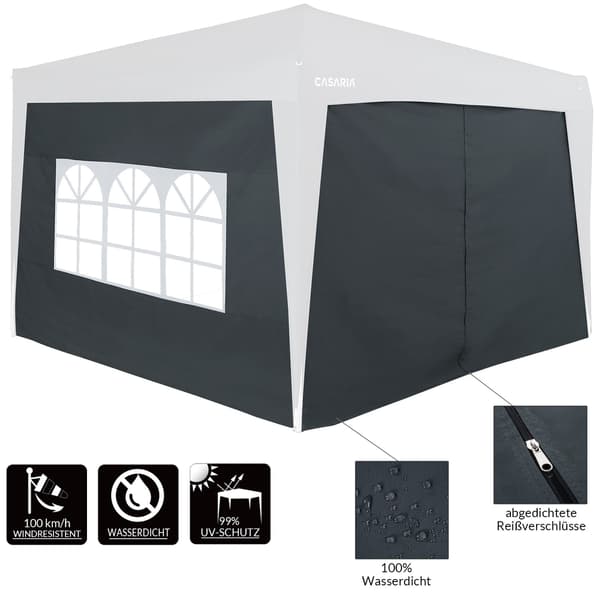 Sidepaneler til pavillon, 2-pak, antracit, 3x2m, lynlås og vindue