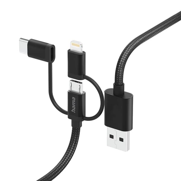 HAMA Multi Ladekabel 3-i-1 Sort 1,5m