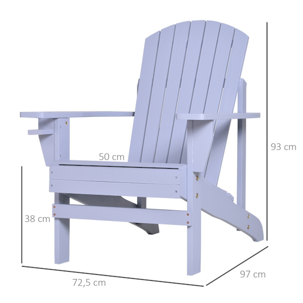 Adirondack Havestol Med Kopholder Havelounger Balkonstol Massivt Træ Grå 72,5 X 97 X 93 Cm
