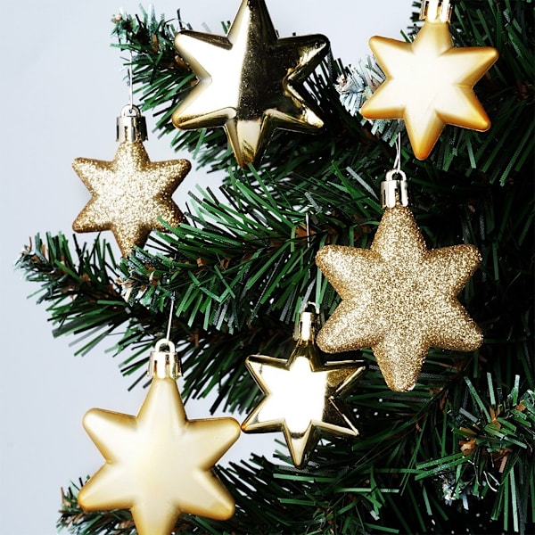 Sprængsikre julekugler stjerner guld 6/5 cm 16 stk.