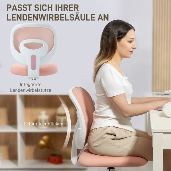Ergonomisk kontorstol, justerbar højde, lyserød