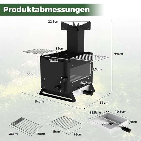Camping-puuhella kattilatelineellä ja uunipannulla