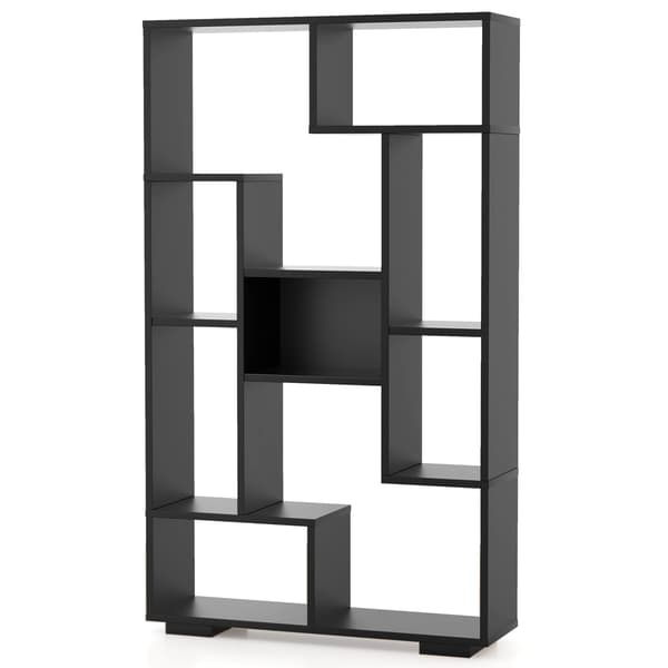 Moderne bogreol med åbne hylder og anti-tip, sort