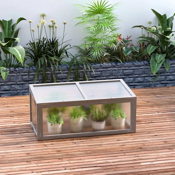 Cold Frame Drivhus Med Dæksel, Vejrbestandig, Lavet Af Træ Og Polycarbonat, Grå, 90X46X40Cm