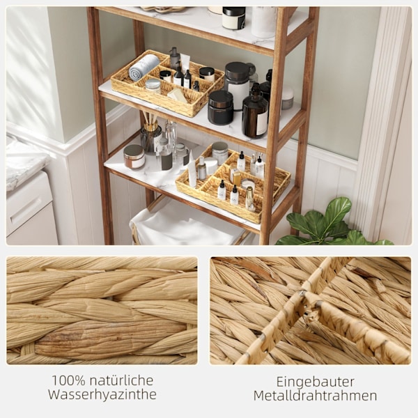 Sæt med 2 opbevaringskurve, vævede vandhyacintkurve til opbevaring og organisering, stue, køkken, soveværelse, 36 x 26 x 5 cm, naturligt træ