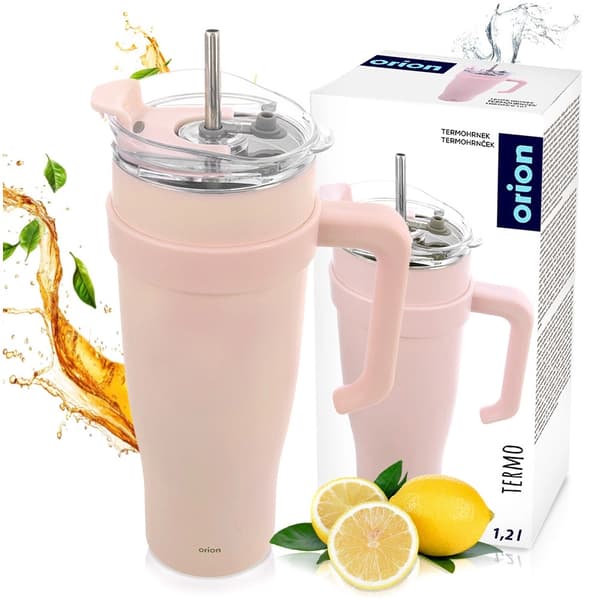 Rejsekrus, rustfrit stål, lyserød, 1,2 l, med hank