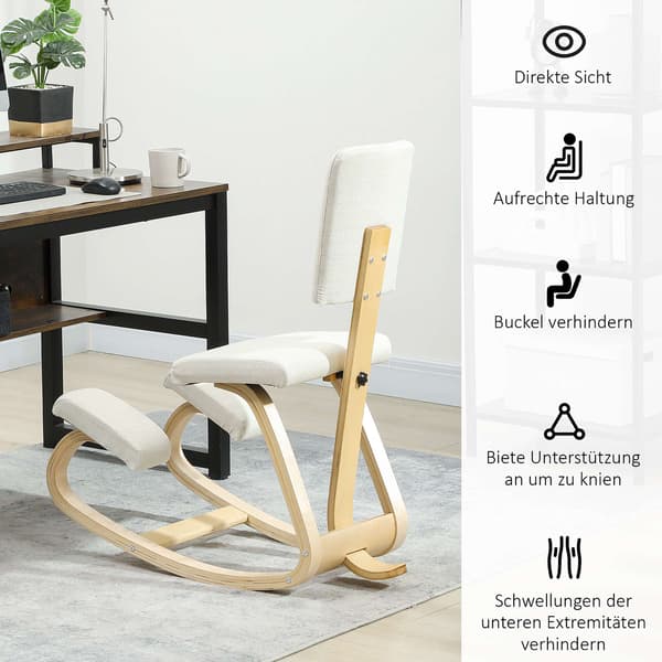 Ergonomisk knäböjd stol, björkträram, krämvit