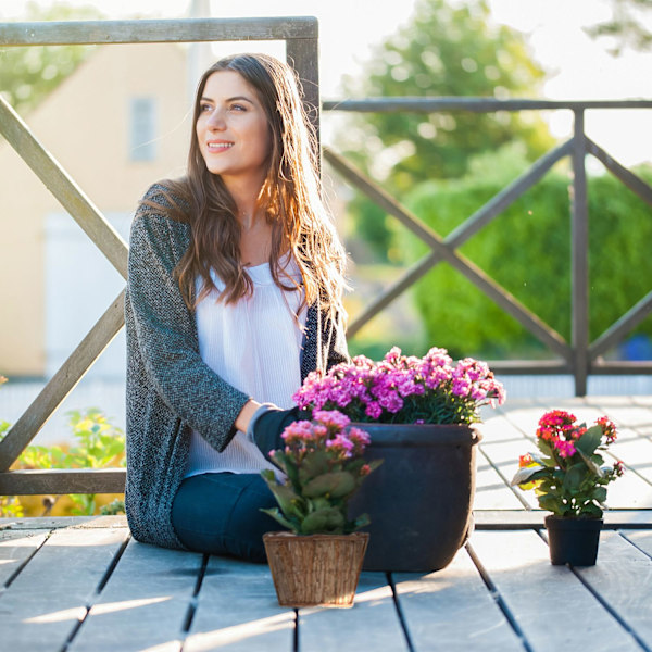 Fyrkantig blomkruka i trä - uppsättning om 3