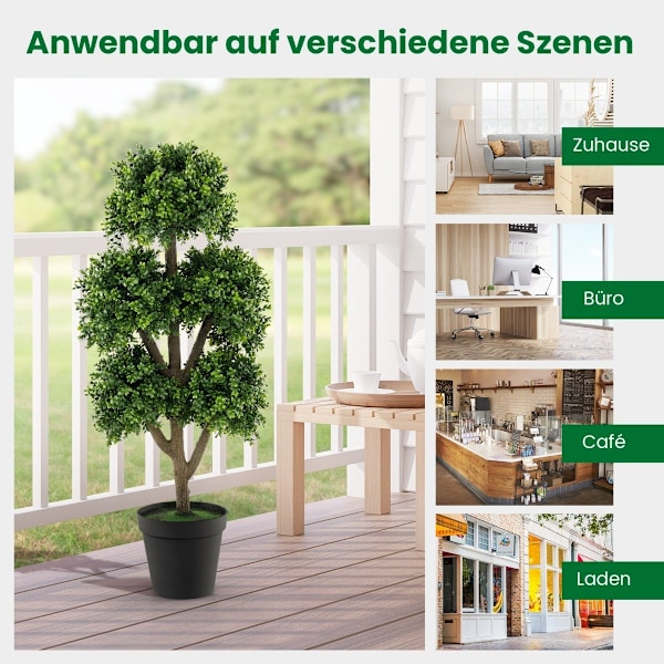 115 cm kunstig buksbom i potte med 5 kugler kunstig plante dekorativt plantekugletræ