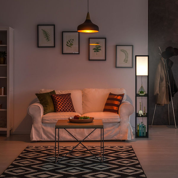 Gulvlampe med hylde Sort