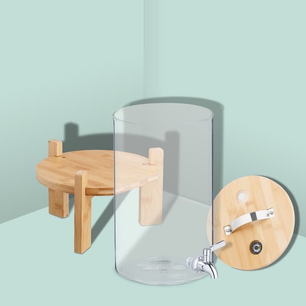 Drikkedispenser med hane, bambusstativ, termometer