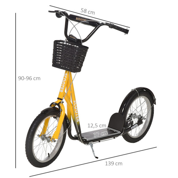 Barnskoter, höjdjusterbar sparkcykel med stora gummihjul, 2 bromsar, barnskoter med korg, mugghållare, för 5-12 år