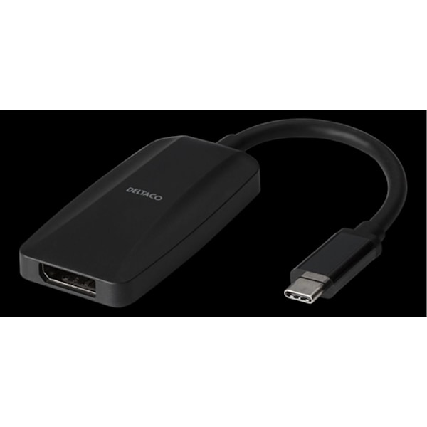 DELTACO USB-C till DisplayPort-adapter, 32,4 Gbit/s, 8K i 30Hz - Svart