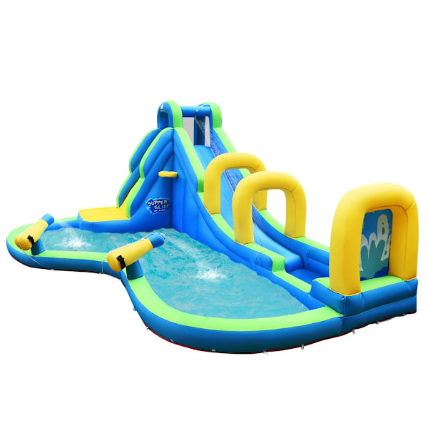Bouncy Castle Uppblåsbar vattenrutschbana Play Pool Water Park med rutschkana 478x365x242cm