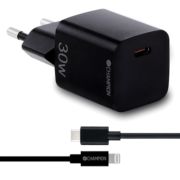 Laturi 30W + USB-C Lightning-kaapeliin, musta